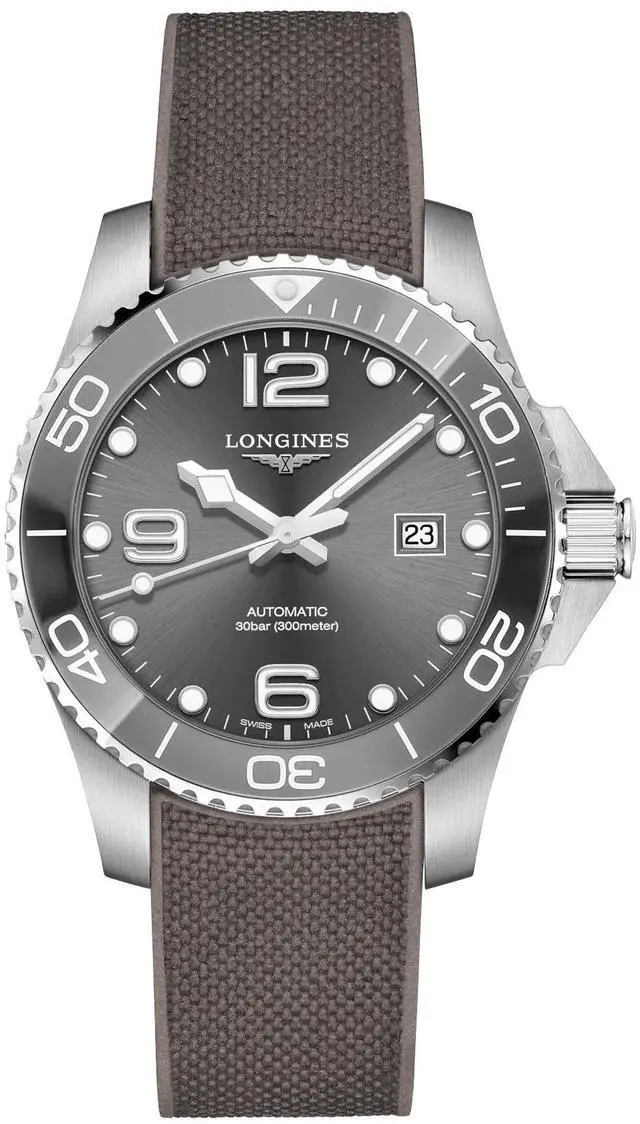Alt view image 2 of 6 - Longines HydroConquest Automatic Stainless Steel Gray Dial Gray Rubber Strap Date Divers Mens Watch L3.782.4.76.9