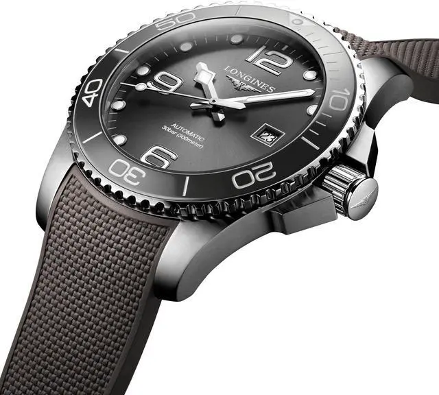 Alt view image 3 of 6 - Longines HydroConquest Automatic Stainless Steel Gray Dial Gray Rubber Strap Date Divers Mens Watch L3.782.4.76.9
