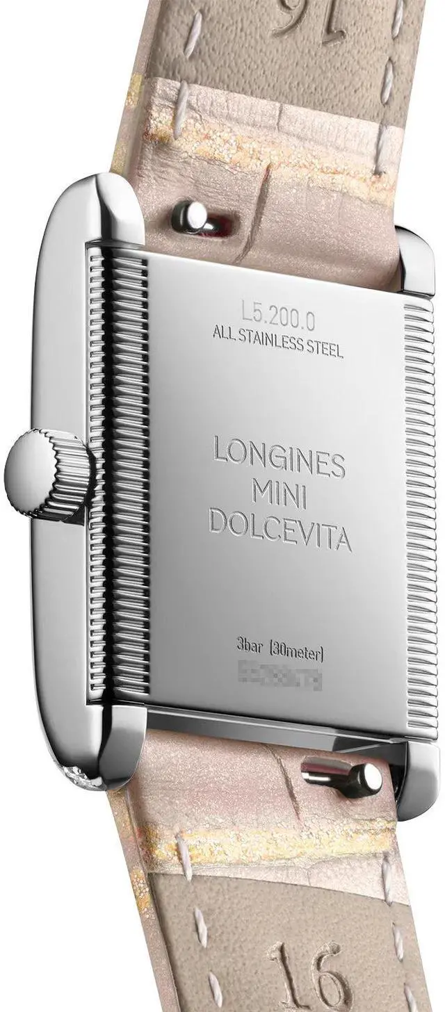 Alt view image 5 of 7 - Longines Mini DolceVita Stainless Steel Pink Dial Pink Leather Strap Diamonds Quartz Womens Watch L5.200.0.99.2