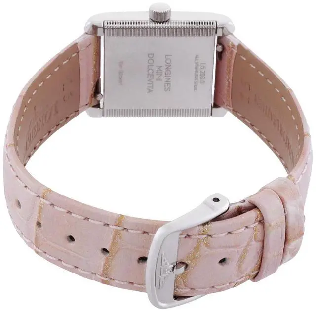 Alt view image 7 of 7 - Longines Mini DolceVita Stainless Steel Pink Dial Pink Leather Strap Diamonds Quartz Womens Watch L5.200.0.99.2