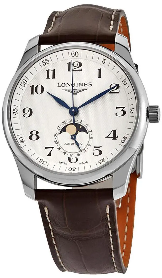 Main image of Longines Master Collection Automatic Stainless Steel Silver-Tone Dial Brown Leather Strap Moonphase Date Mens Watch L2.909.4.78.3