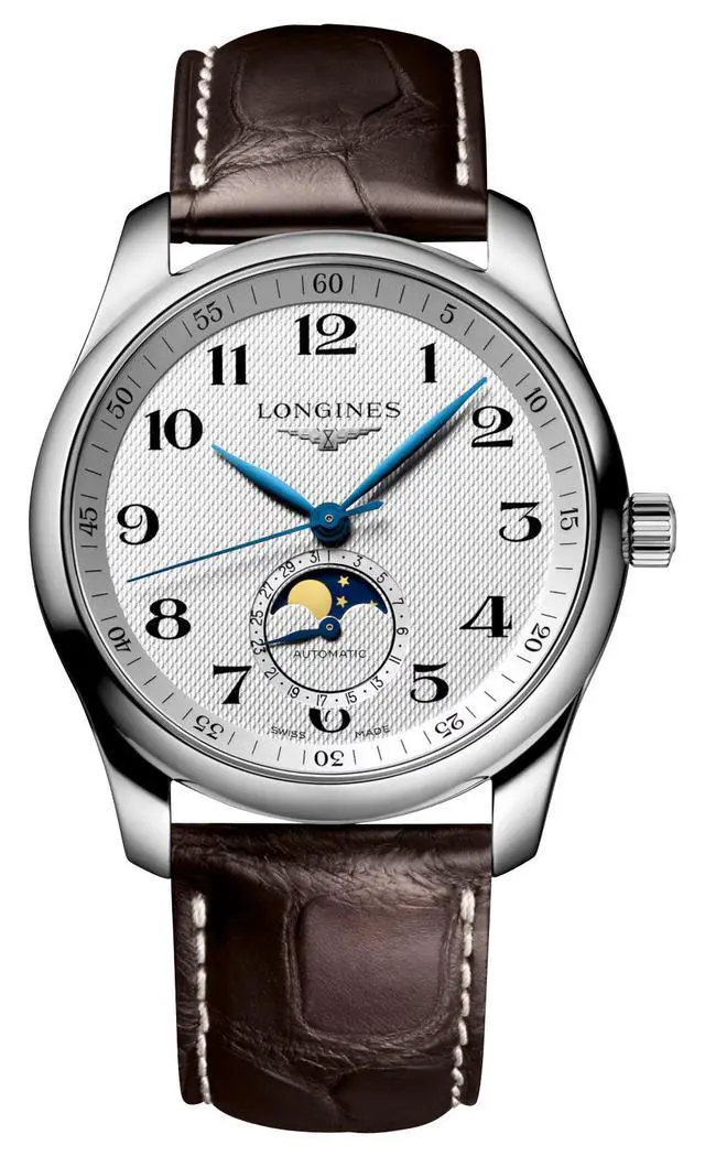Alt view image 2 of 6 - Longines Master Collection Automatic Stainless Steel Silver-Tone Dial Brown Leather Strap Moonphase Date Mens Watch L2.909.4.78.3