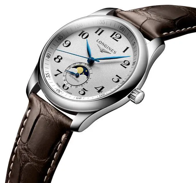 Alt view image 3 of 6 - Longines Master Collection Automatic Stainless Steel Silver-Tone Dial Brown Leather Strap Moonphase Date Mens Watch L2.909.4.78.3
