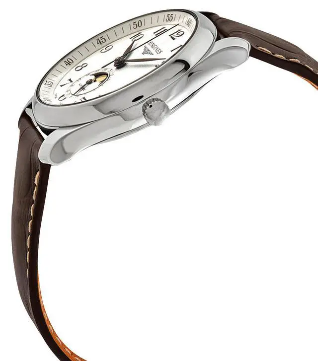 Alt view image 5 of 6 - Longines Master Collection Automatic Stainless Steel Silver-Tone Dial Brown Leather Strap Moonphase Date Mens Watch L2.909.4.78.3
