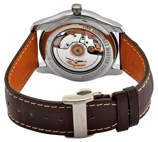 Alt view image 6 of 6 - Longines Master Collection Automatic Stainless Steel Silver-Tone Dial Brown Leather Strap Moonphase Date Mens Watch L2.909.4.78.3