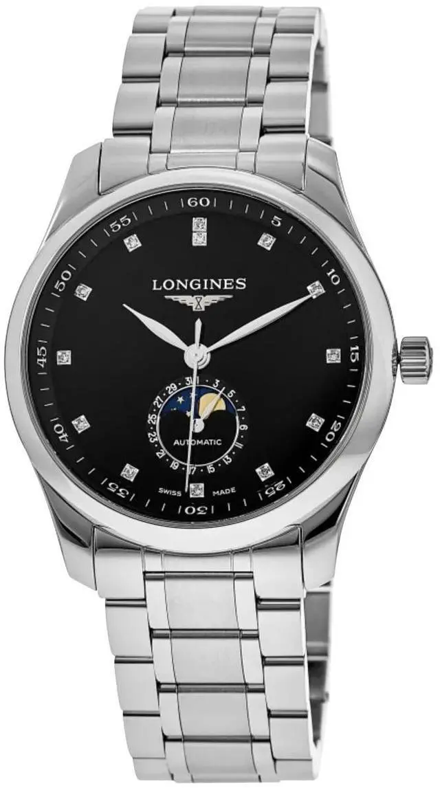 Main image of Longines Master Collection Automatic Stainless Steel Black Dial Moonphase Date Diamonds Mens Watch L2.909.4.57.6