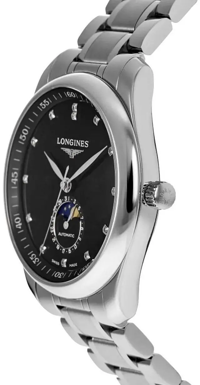 Alt view image 6 of 7 - Longines Master Collection Automatic Stainless Steel Black Dial Moonphase Date Diamonds Mens Watch L2.909.4.57.6