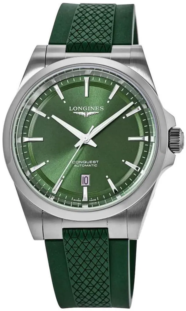 Alt view image 2 of 7 - Longines Conquest Automatic Stainless Steel Green Dial Green Rubber Strap Date Mens Watch L3.830.4.02.9