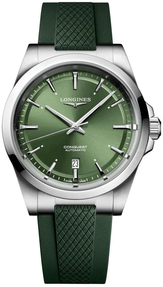 Main image of Longines Conquest Automatic Stainless Steel Green Dial Green Rubber Strap Date Mens Watch L3.830.4.02.9