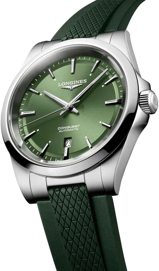 Alt view image 3 of 7 - Longines Conquest Automatic Stainless Steel Green Dial Green Rubber Strap Date Mens Watch L3.830.4.02.9
