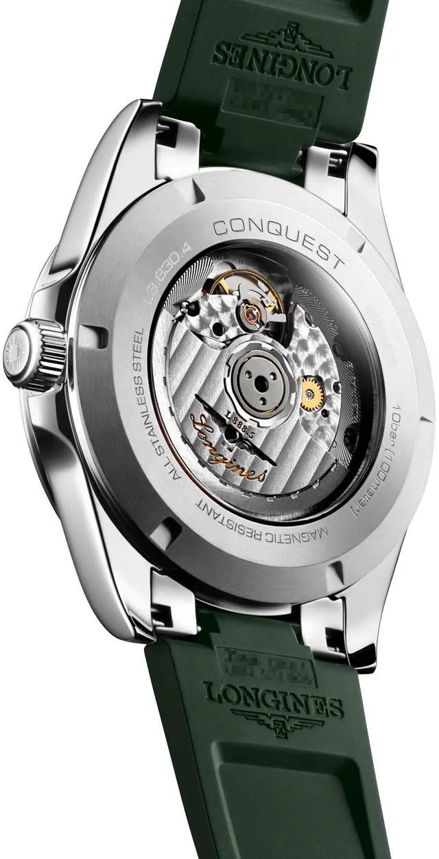 Alt view image 4 of 7 - Longines Conquest Automatic Stainless Steel Green Dial Green Rubber Strap Date Mens Watch L3.830.4.02.9