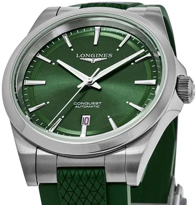 Alt view image 7 of 7 - Longines Conquest Automatic Stainless Steel Green Dial Green Rubber Strap Date Mens Watch L3.830.4.02.9