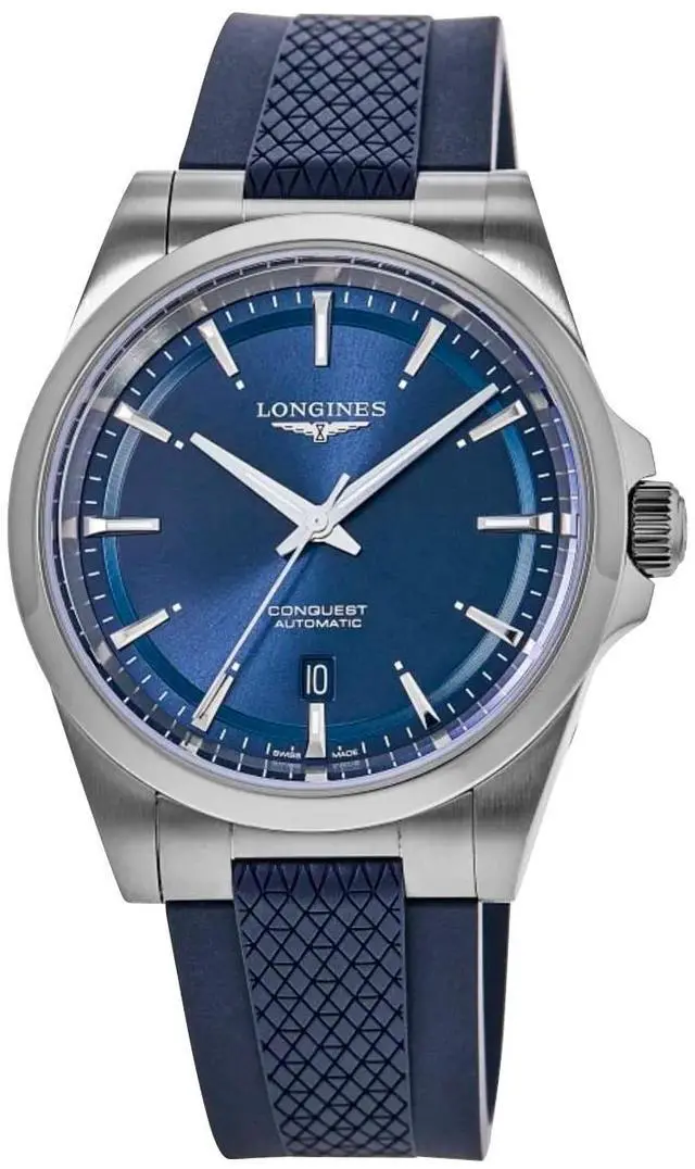 Main image of Longines Conquest Automatic Stainless Steel Blue Dial Blue Rubber Strap Date Mens Watch L3.830.4.92.9