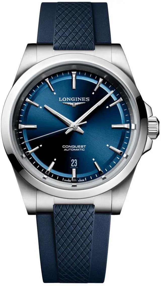 Alt view image 2 of 7 - Longines Conquest Automatic Stainless Steel Blue Dial Blue Rubber Strap Date Mens Watch L3.830.4.92.9