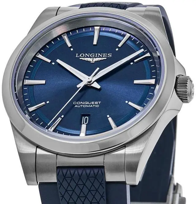 Alt view image 7 of 7 - Longines Conquest Automatic Stainless Steel Blue Dial Blue Rubber Strap Date Mens Watch L3.830.4.92.9