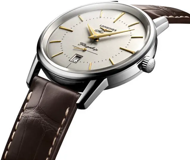 Alt view image 3 of 7 - Longines Flagship Heritage Automatic Stainless Steel Ivory Dial Brown Leather Strap Date Mens Watch L4.795.4.78.2