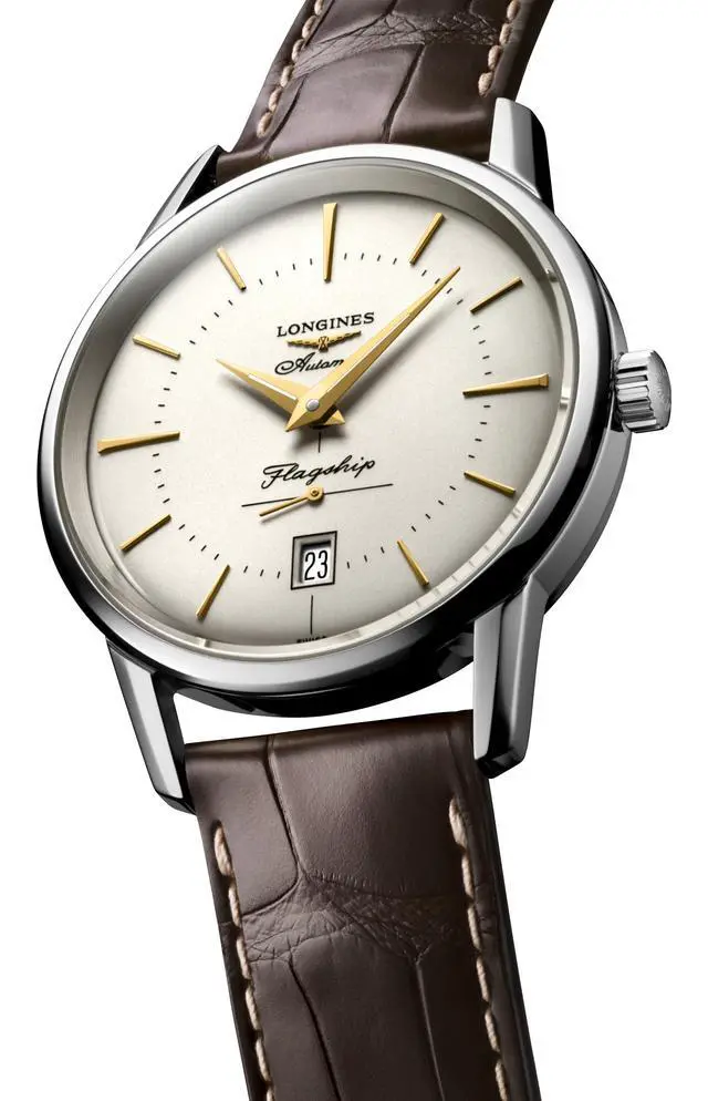 Alt view image 4 of 7 - Longines Flagship Heritage Automatic Stainless Steel Ivory Dial Brown Leather Strap Date Mens Watch L4.795.4.78.2