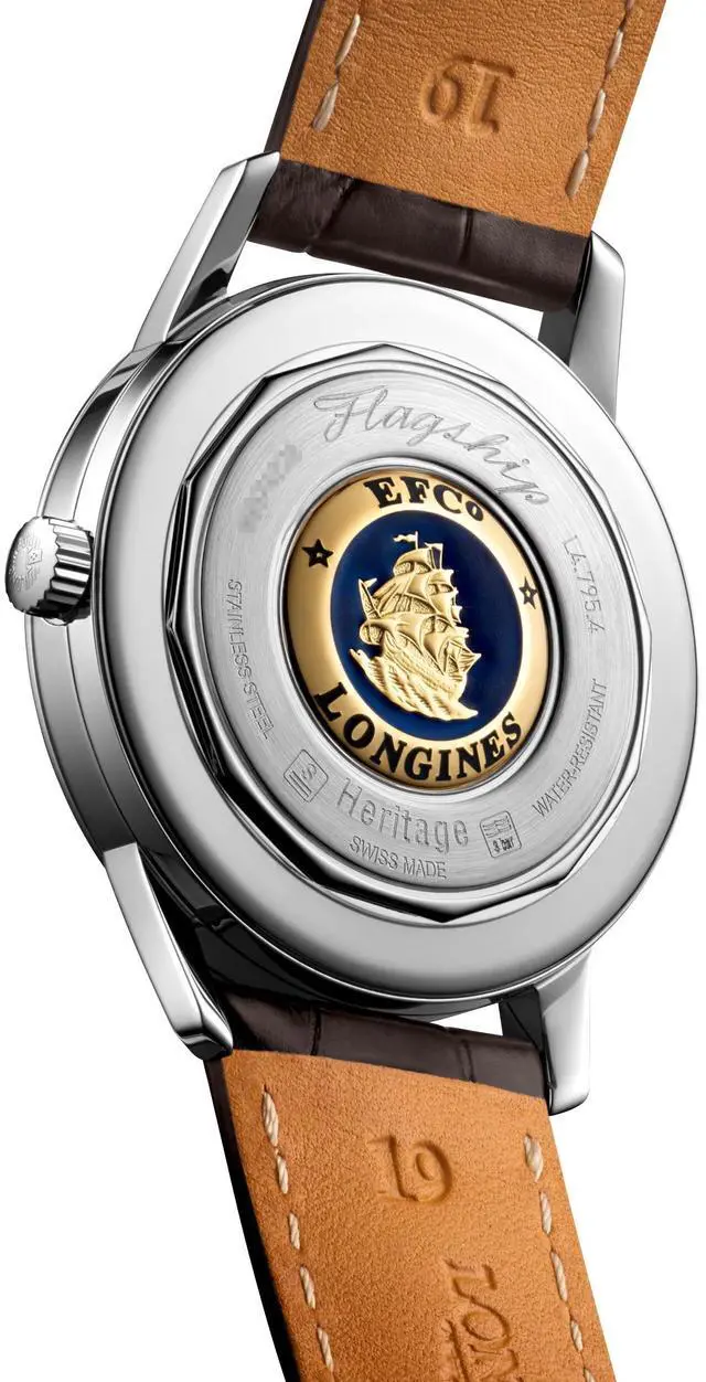Alt view image 5 of 7 - Longines Flagship Heritage Automatic Stainless Steel Ivory Dial Brown Leather Strap Date Mens Watch L4.795.4.78.2