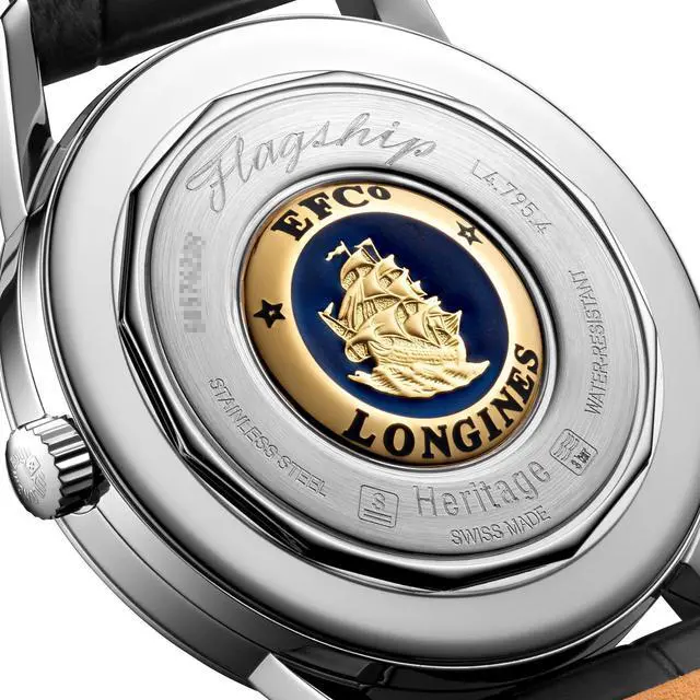 Alt view image 6 of 7 - Longines Flagship Heritage Automatic Stainless Steel Ivory Dial Brown Leather Strap Date Mens Watch L4.795.4.78.2