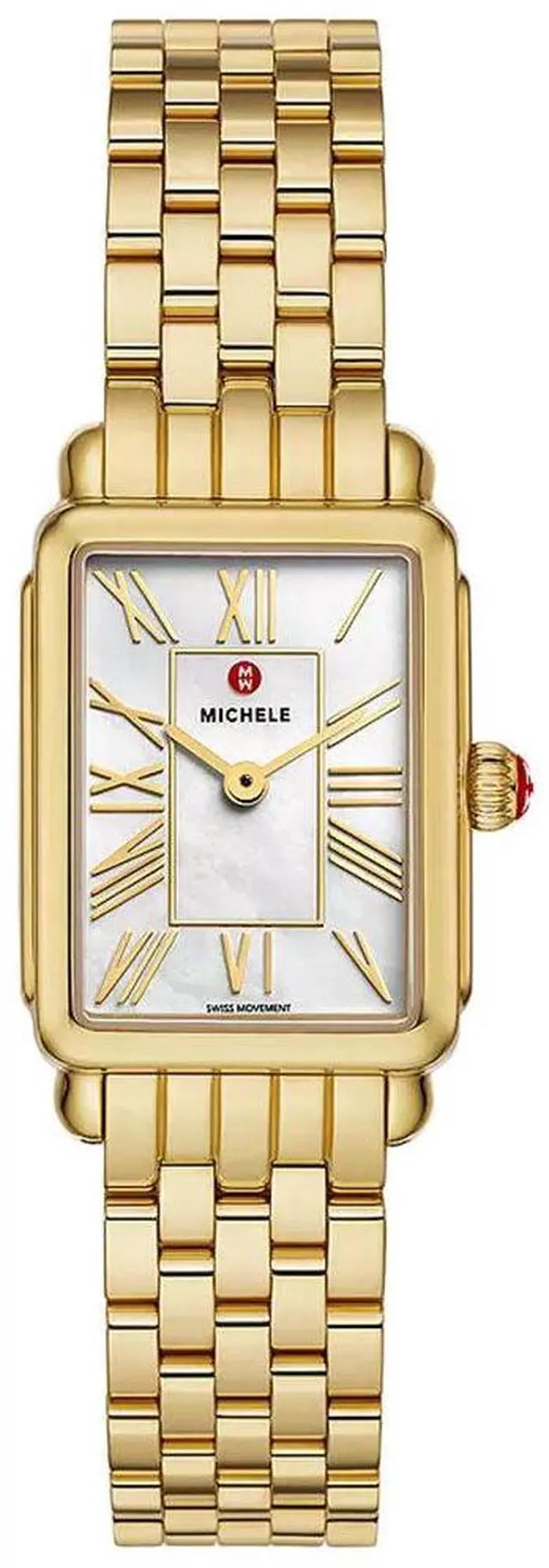 Main image of Michele Deco Park Rectangle Mother-of-Pearl Dial 18K Gold-Plated Steel Womens Watch MWW06E000146