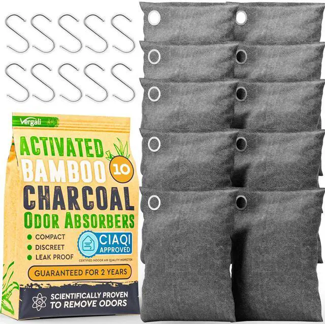 Main image of Activated Charcoal Odor Absorber for Strong Odors in Car, Closet, Shoe, Basement. 10 Activated Charcoal Bags Odor Absorbers for Home. Bamboo Charcoals Air Purifying Bag Charcoals Deodorizer Eliminator
