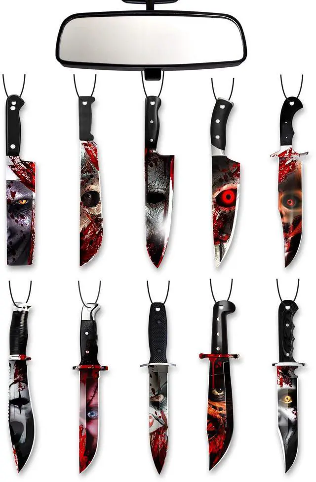 Main image of 10PCS Car Air Freshener Horror Accessories - Blk Ice Scent, Scary Movie Merchandise Inspired Hanging Décor, Unique Spooky Gifts for Men & Women