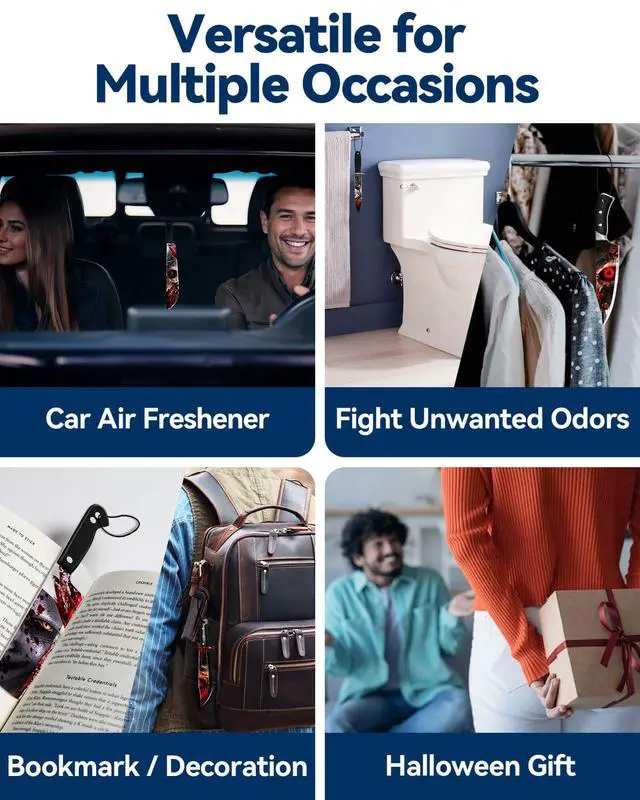 Alt view image 5 of 6 - 10PCS Car Air Freshener Horror Accessories - Blk Ice Scent, Scary Movie Merchandise Inspired Hanging Décor, Unique Spooky Gifts for Men & Women