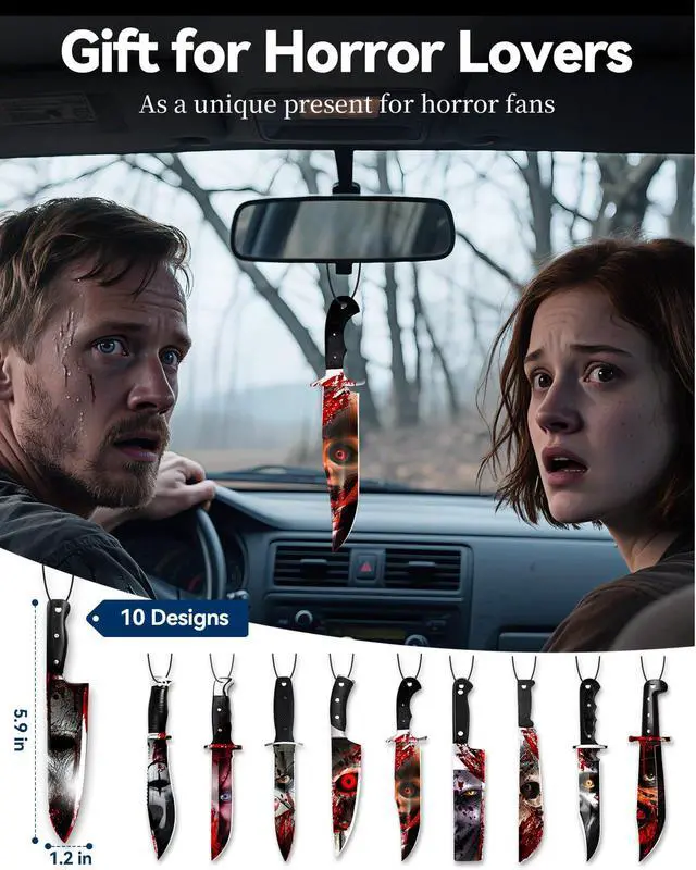 Alt view image 4 of 6 - 10PCS Car Air Freshener Horror Accessories - Blk Ice Scent, Scary Movie Merchandise Inspired Hanging Décor, Unique Spooky Gifts for Men & Women