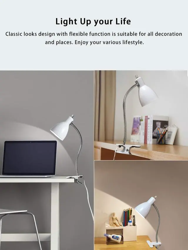 Alt view image 2 of 7 - Desk lamp Eye-Caring Table Lamps, 360°Rotation Gooseneck Clip on Lamp Reading Light Portable Reading Book Light Clamp Study Desk Lamps for Bedroom and Office Home Lighting (White)