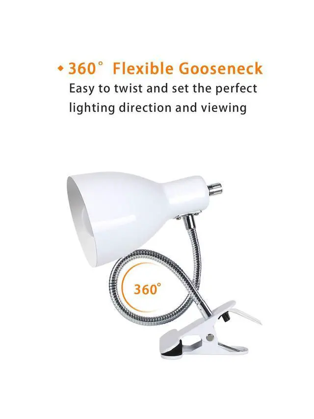 Alt view image 3 of 7 - Desk lamp Eye-Caring Table Lamps, 360°Rotation Gooseneck Clip on Lamp Reading Light Portable Reading Book Light Clamp Study Desk Lamps for Bedroom and Office Home Lighting (White)