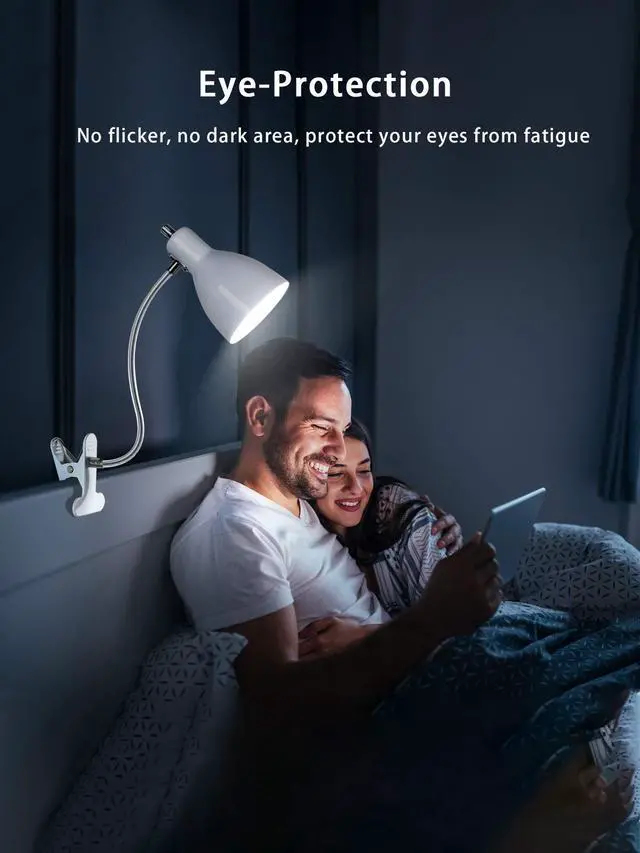 Alt view image 4 of 7 - Desk lamp Eye-Caring Table Lamps, 360°Rotation Gooseneck Clip on Lamp Reading Light Portable Reading Book Light Clamp Study Desk Lamps for Bedroom and Office Home Lighting (White)
