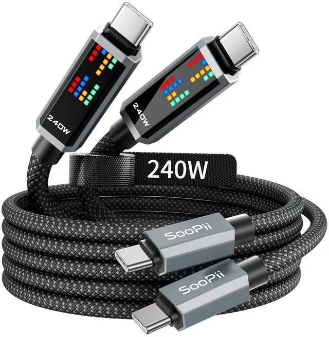 Main image of 240W USB C to USB C Cable, 6.6FT-2Pack Fast Charging Cable with LED Display, Type C Charging Cord for iPhone 17/16/16 Plus/16 Pro/16 ProMax, MacBook Pro/Air, iPad Pro, Galaxy S24 Ultra, Black