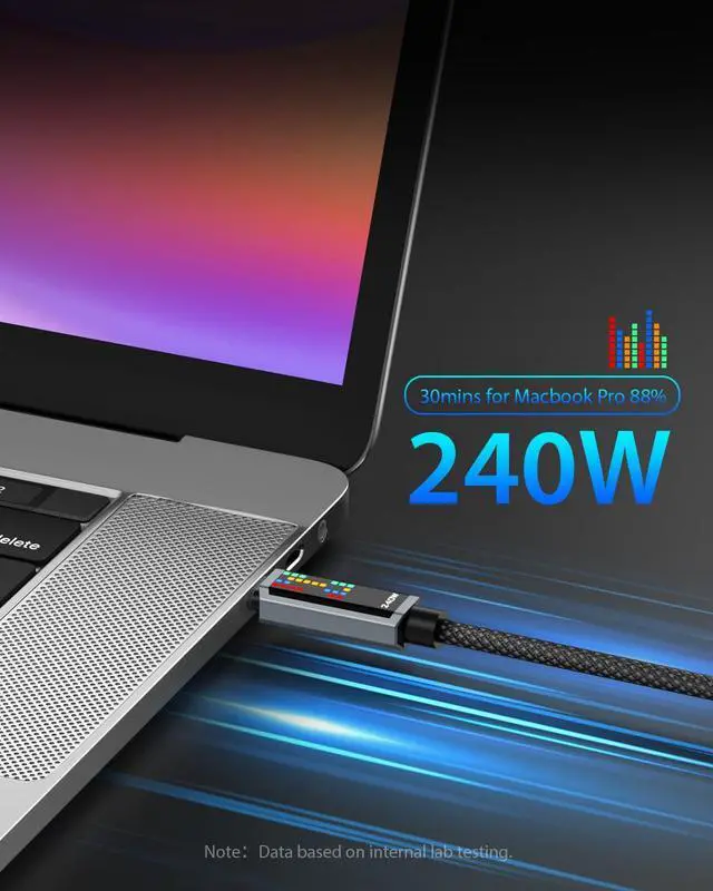 Alt view image 2 of 7 - 240W USB C to USB C Cable, 6.6FT-2Pack Fast Charging Cable with LED Display, Type C Charging Cord for iPhone 17/16/16 Plus/16 Pro/16 ProMax, MacBook Pro/Air, iPad Pro, Galaxy S24 Ultra, Black