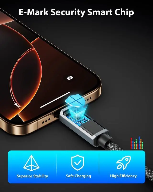 Alt view image 6 of 7 - 240W USB C to USB C Cable, 6.6FT-2Pack Fast Charging Cable with LED Display, Type C Charging Cord for iPhone 17/16/16 Plus/16 Pro/16 ProMax, MacBook Pro/Air, iPad Pro, Galaxy S24 Ultra, Black