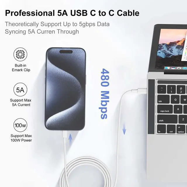 Alt view image 5 of 7 - 240W USB C Charging Cable for MacBook Pro/Air & for iPhone 17/16 Pro Max, MFi Certified 48V/5A Super Fast Charger Cord 6ft+10ft, PD 3.0 Compatible with iPad Pro 12.9/11, Samsung S25/S24(2-Pack)