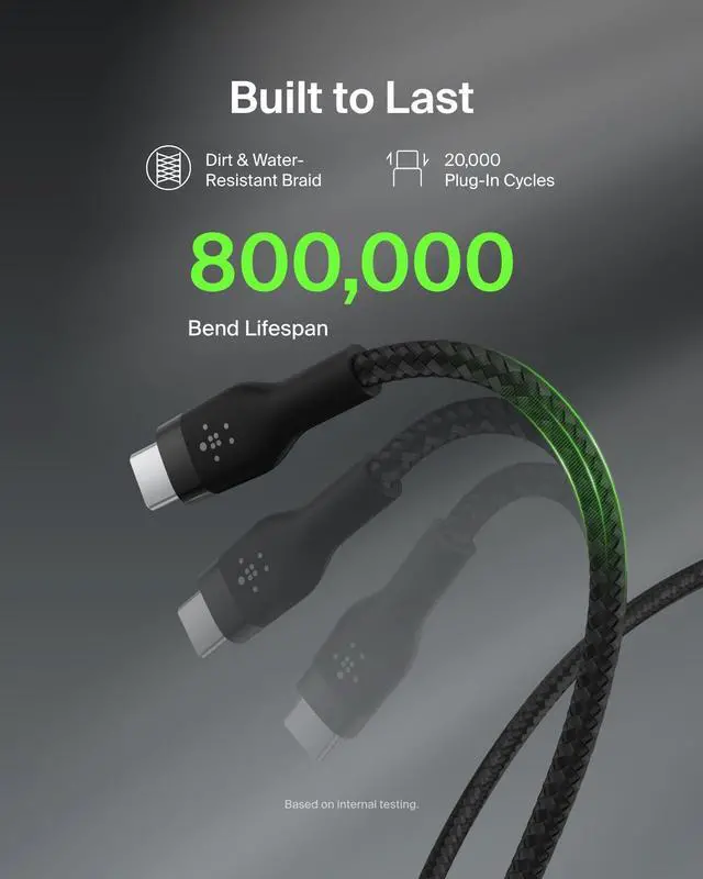 Alt view image 3 of 7 - BoostCharge Pro Flex Braided USB-C to USB-C Charger Cable (2M/6.6ft), USB-IF Fast Charging Cable for iPhone 16 Series, Macbook Pro, iPad Pro, Galaxy S25, S24, Nintendo Switch 2 & More - Black