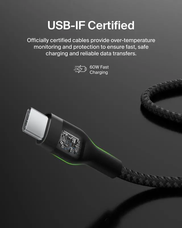 Alt view image 5 of 7 - BoostCharge Pro Flex Braided USB-C to USB-C Charger Cable (2M/6.6ft), USB-IF Fast Charging Cable for iPhone 16 Series, Macbook Pro, iPad Pro, Galaxy S25, S24, Nintendo Switch 2 & More - Black