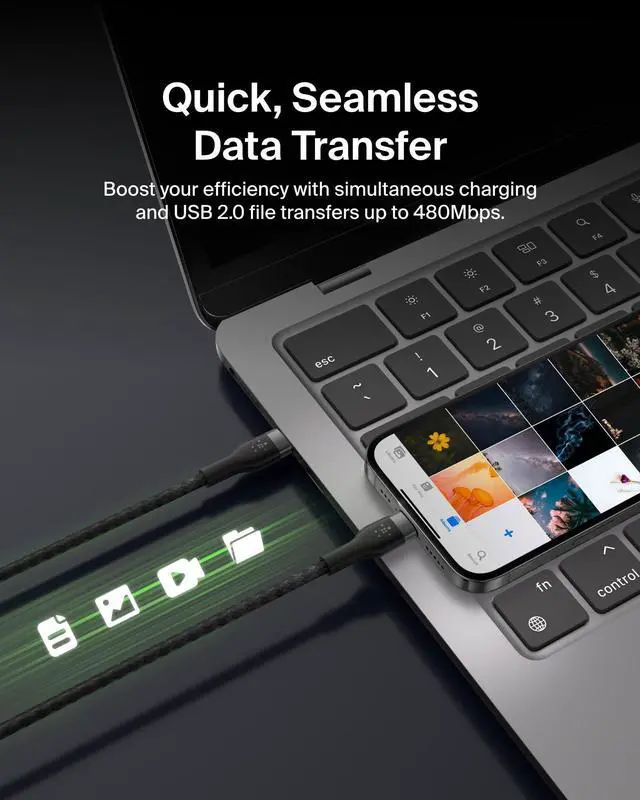 Alt view image 6 of 7 - BoostCharge Pro Flex Braided USB-C to USB-C Charger Cable (2M/6.6ft), USB-IF Fast Charging Cable for iPhone 16 Series, Macbook Pro, iPad Pro, Galaxy S25, S24, Nintendo Switch 2 & More - Black