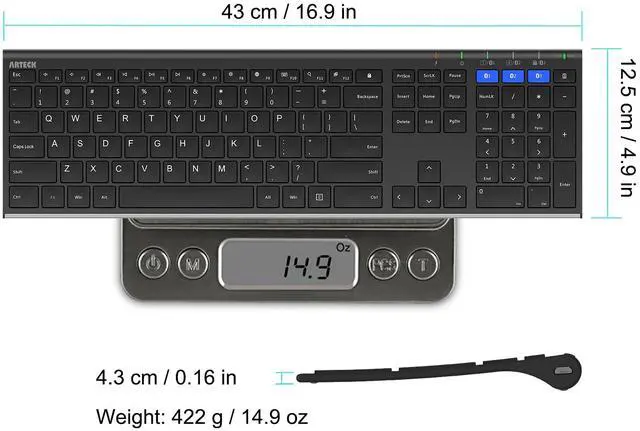 Alt view image 6 of 7 - HB192 Universal Bluetooth Keyboard Multi-Device Stainless Steel Full Size Wireless Keyboard for Windows iOS Android Computer Desktop Laptop Surface Tablet Smartphone Rechargeable Battery