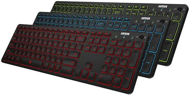 Main image of Universal Backlit 7-Colors & Adjustable Brightness Multi-Device Full Size Wireless Bluetooth Keyboard for Windows, iOS, iPad OS, Android, Computer Desktop Laptop Surface Tablet Smartphone