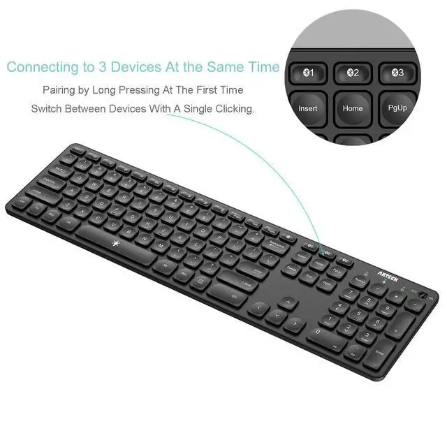 Alt view image 2 of 7 - Universal Backlit 7-Colors & Adjustable Brightness Multi-Device Full Size Wireless Bluetooth Keyboard for Windows, iOS, iPad OS, Android, Computer Desktop Laptop Surface Tablet Smartphone