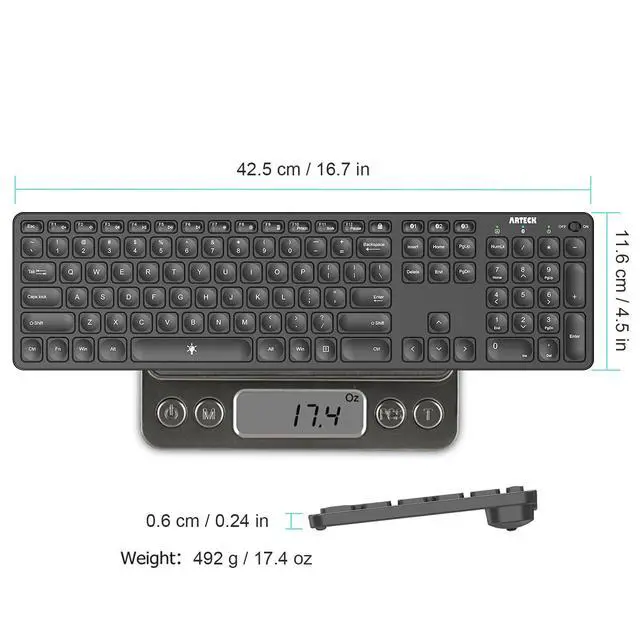 Alt view image 5 of 7 - Universal Backlit 7-Colors & Adjustable Brightness Multi-Device Full Size Wireless Bluetooth Keyboard for Windows, iOS, iPad OS, Android, Computer Desktop Laptop Surface Tablet Smartphone