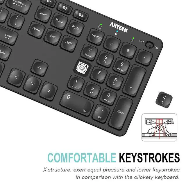 Alt view image 3 of 7 - Universal Backlit 7-Colors & Adjustable Brightness Multi-Device Full Size Wireless Bluetooth Keyboard for Windows, iOS, iPad OS, Android, Computer Desktop Laptop Surface Tablet Smartphone