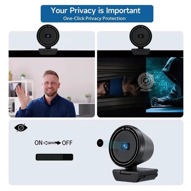 Alt view image 2 of 7 - 4K USB Webcam for PC with Speaker & Microphone, 85° Wide Angle Web Camera, Auto Focus, Dual Noise Cancelling Mics, Privacy Cover, Plug-and-Play for Desktop/Laptop