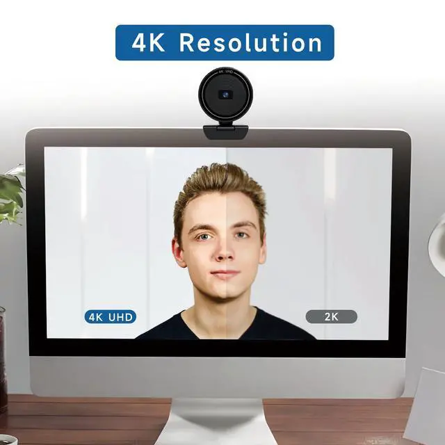Alt view image 4 of 7 - 4K USB Webcam for PC with Speaker & Microphone, 85° Wide Angle Web Camera, Auto Focus, Dual Noise Cancelling Mics, Privacy Cover, Plug-and-Play for Desktop/Laptop