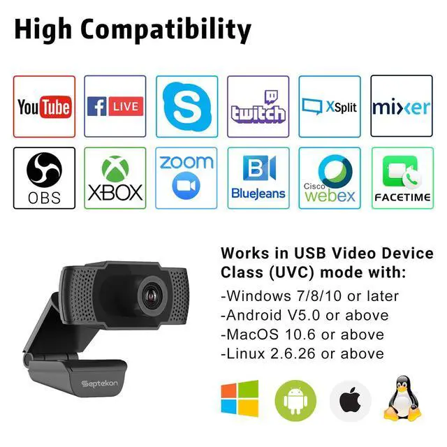 Alt view image 5 of 7 - 1080P HD Webcam with Microphone, Streaming Computer Web Camera for Laptop/Desktop/Mac/TV, USB PC Cam for Video Calling, Conferencing, Gaming