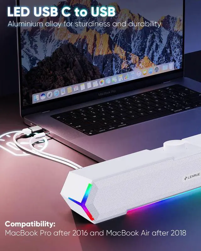 Alt view image 6 of 6 - G11 Computer Speakers for Desktop, Touch Lights PC Speakers with Surge Clear Sound, USB C/USB Powered for Computer Desktop PC Laptop Monitor (White)