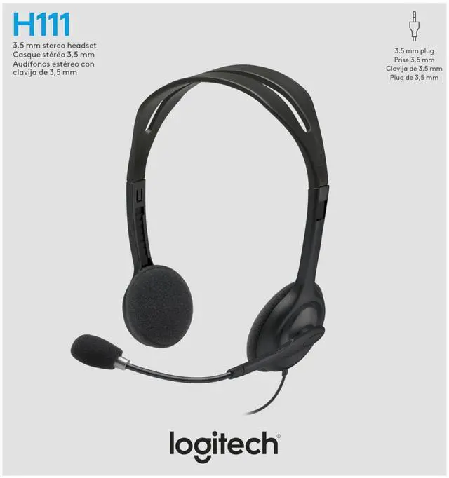 Alt view image 7 of 7 - H111 Wired Headset, Stereo Headphones with Noise-Cancelling Microphone, 3.5 mm Audio Jack, PC/Mac/Laptop/Smartphone/Tablet - Black