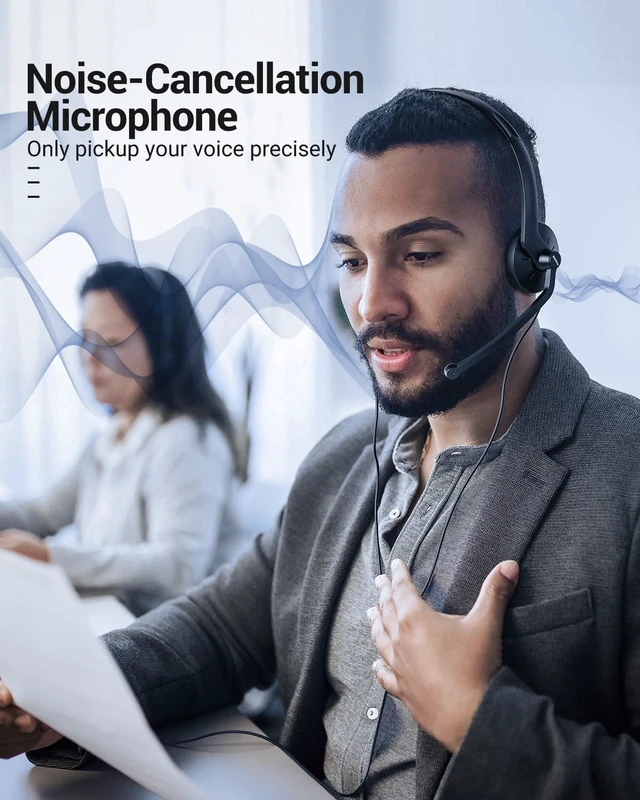 Alt view image 6 of 6 - USB Headset with Microphone for PC Laptop - Wired Computer Headphones with Noise Cancelling Microphone for Home Office Online Class Skype Zoom Meetings,in Line Mute Controls