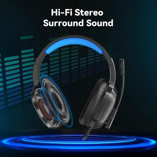 Alt view image 2 of 7 - Gaming Headset with Microphone for Pc, Xbox One Series X/s, Ps4, Ps5, Switch, Stereo Wired Noise Cancelling Over-Ear Headphones with Mic, RGB, for Computer, Laptop, Mac, Nintendo (Blue)